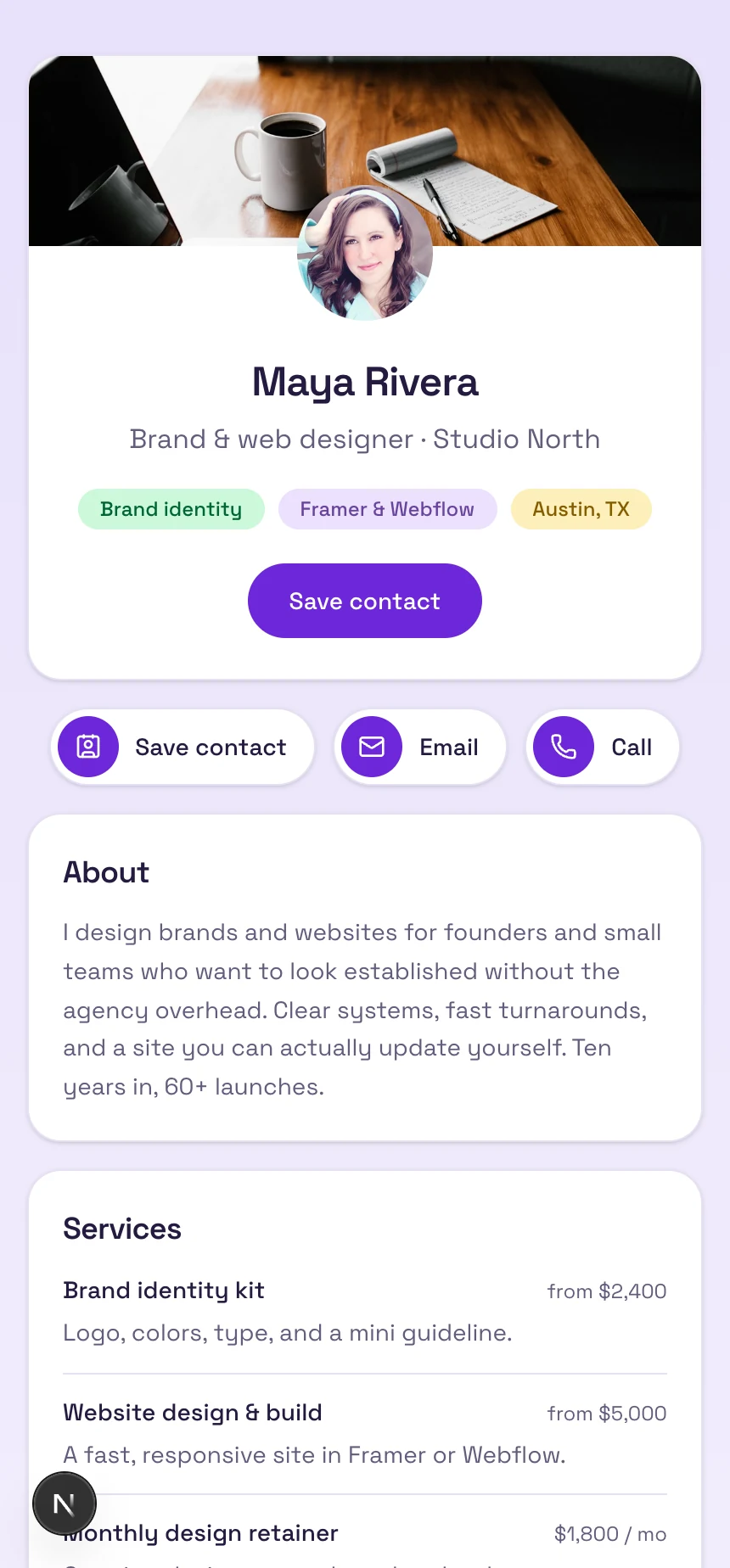 A SimpleTag digital business card